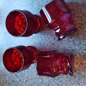 4 Ruby Colored 4" Tall Glasses Mint